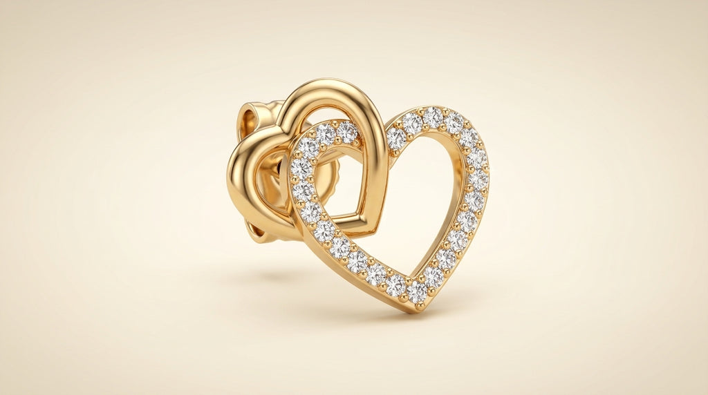 Dual Heart Interlock Stud Earrings