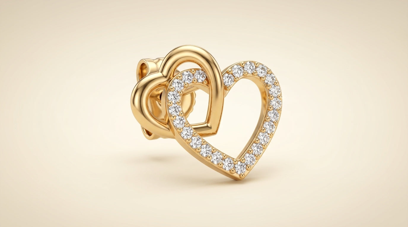 Dual Heart Interlock Stud Earrings