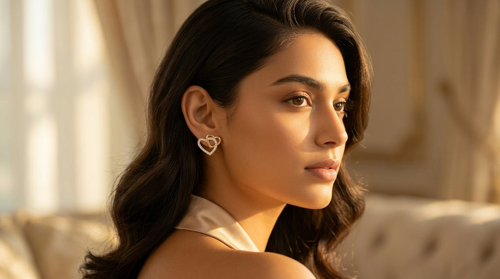 Dual Heart Interlock Stud Earrings