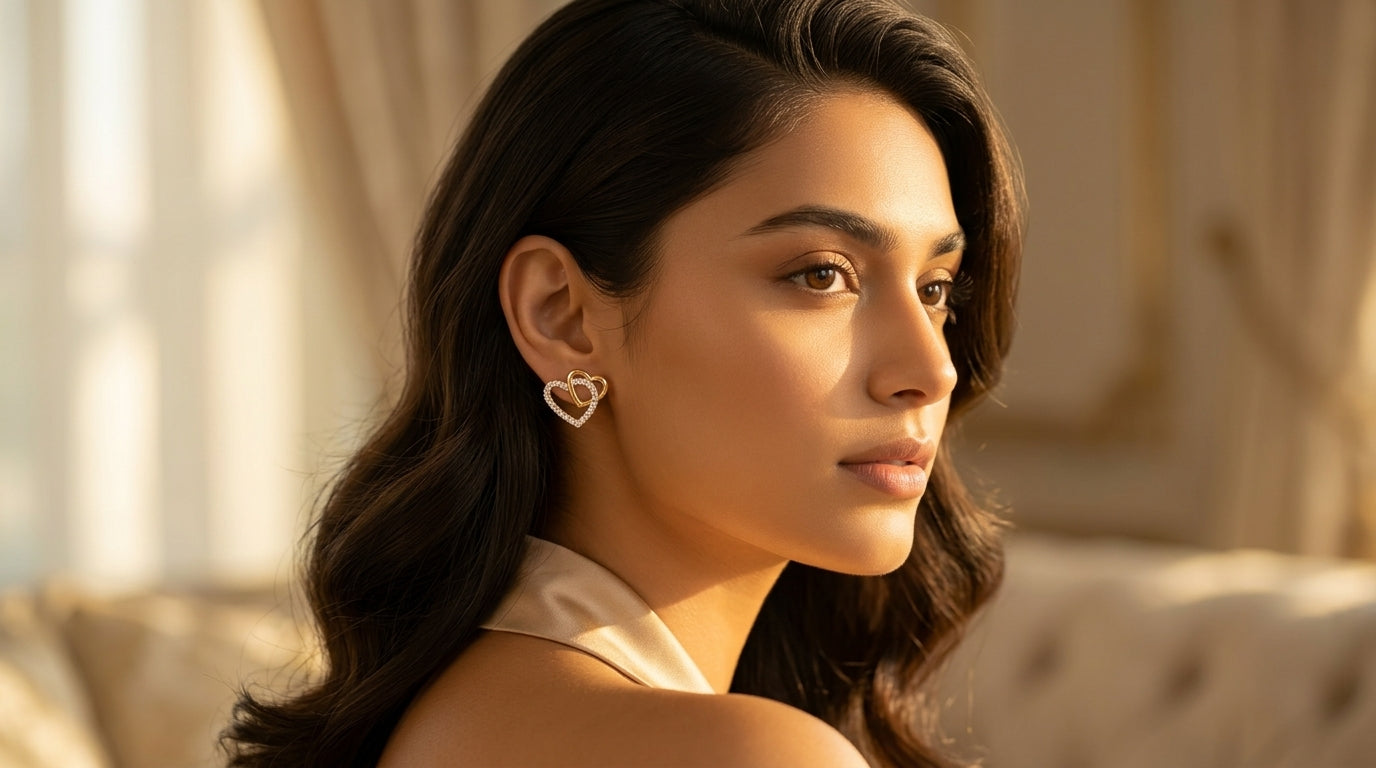Dual Heart Interlock Stud Earrings