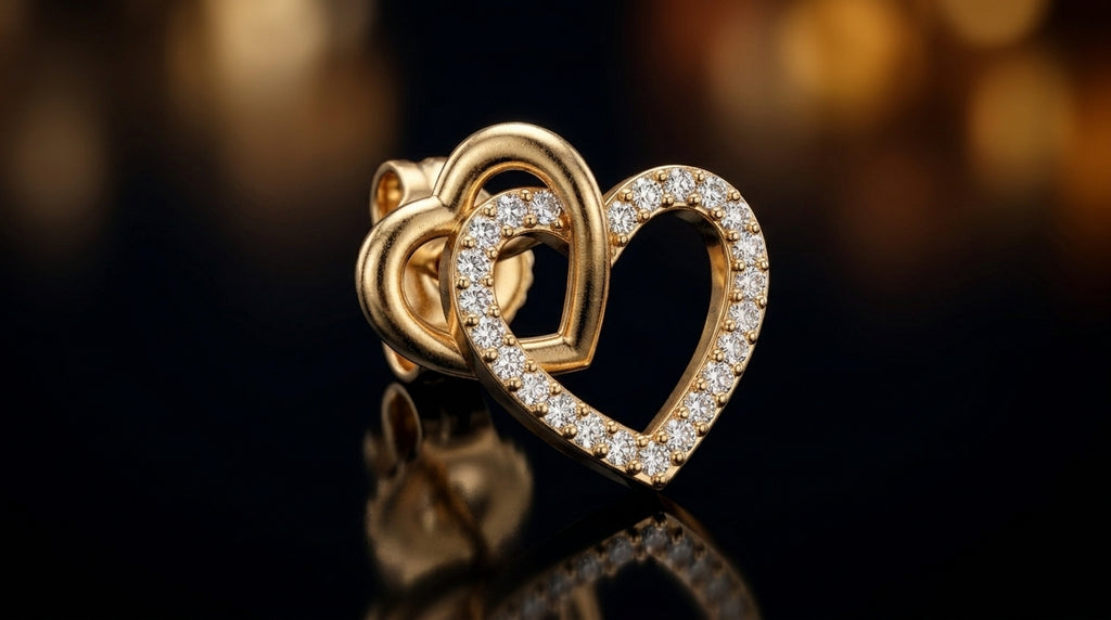 Dual Heart Interlock Stud Earrings