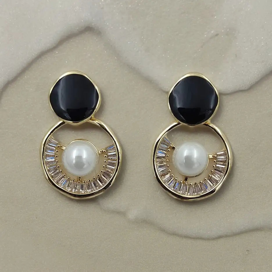 Black Onyx Pearl Drop Earrings