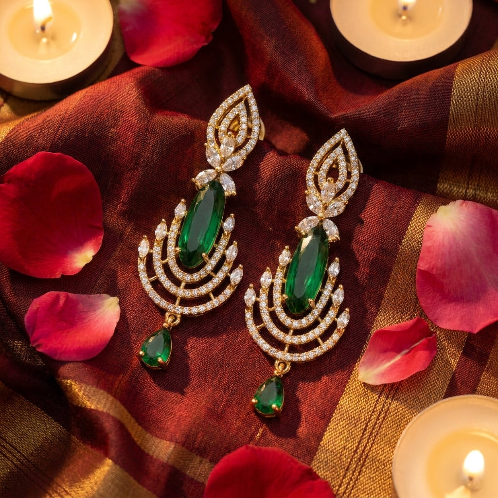 Emerald Cascade Luxe Statement Earrings - festive styling