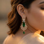 Emerald Cascade Luxe Statement Earrings - worn on model