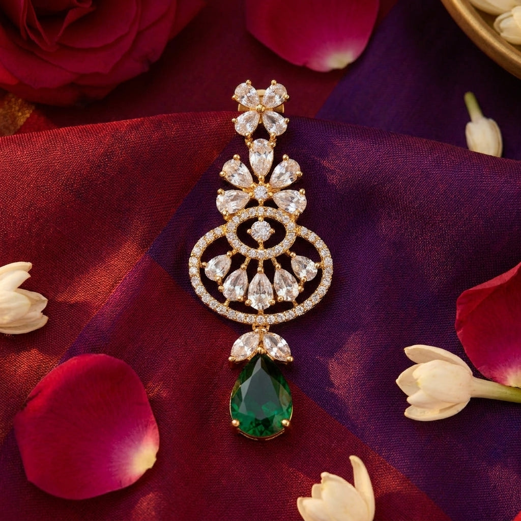 Emerald Drop Floral Halo Statement Earrings