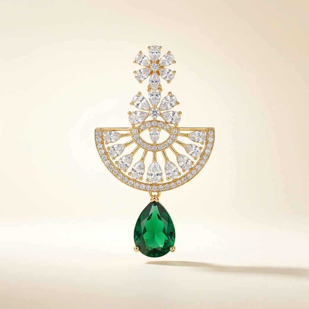Emerald Drop Floral Halo Statement Earrings