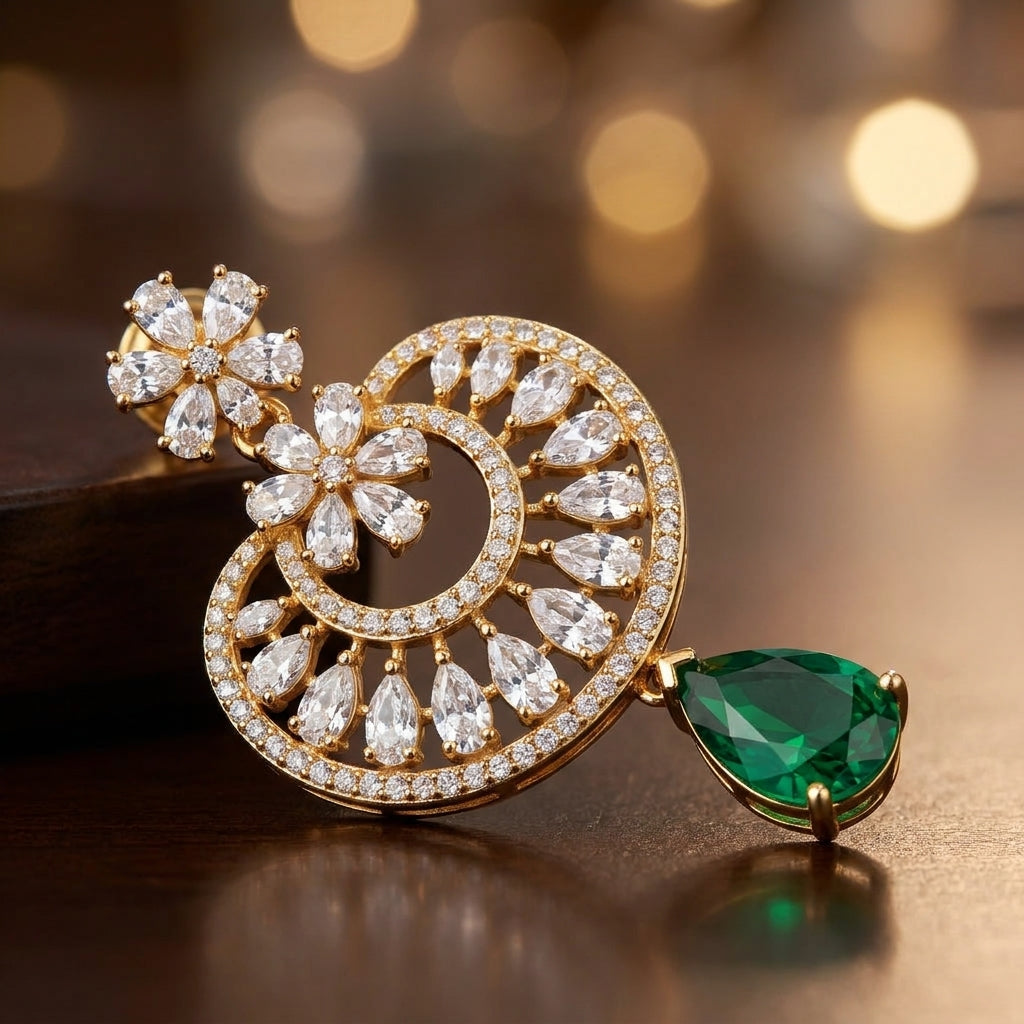 Emerald Drop Floral Halo Statement Earrings