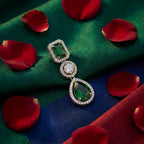 Emerald Green Halo Drop Statement Earrings