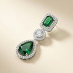 Emerald Green Halo Drop Statement Earrings