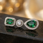 Emerald Green Halo Drop Statement Earrings