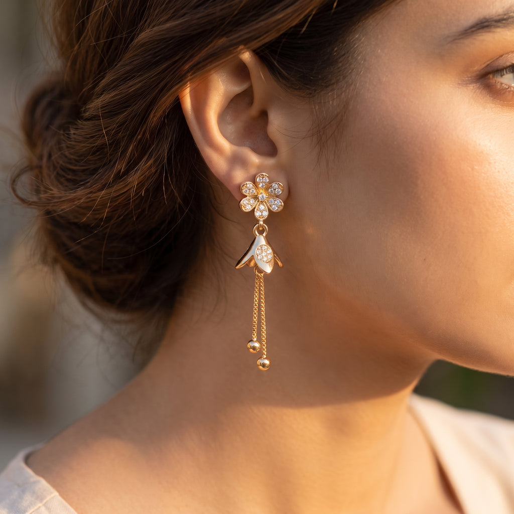 Floral Bloom Tassel Drop Earrings