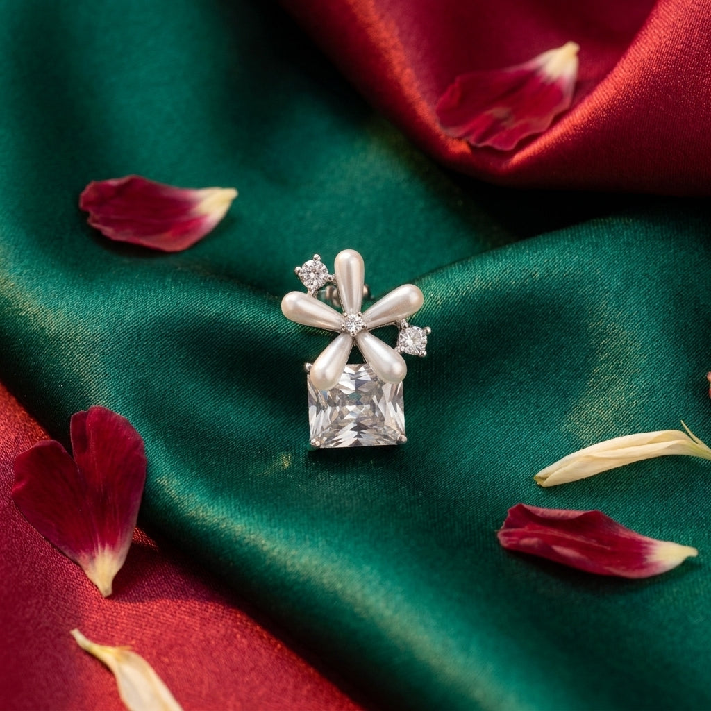 Floral Crystal Drop Stud Earrings