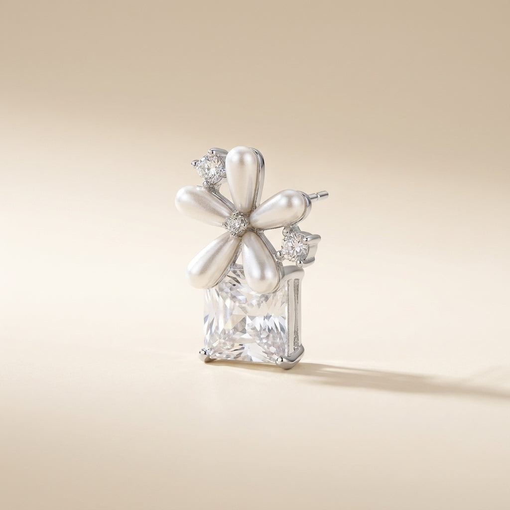 Floral Crystal Drop Stud Earrings