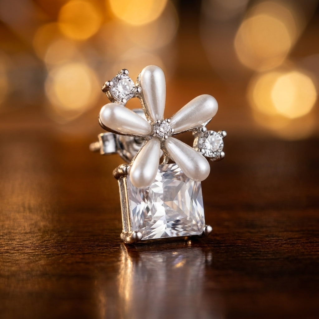 Floral Crystal Drop Stud Earrings