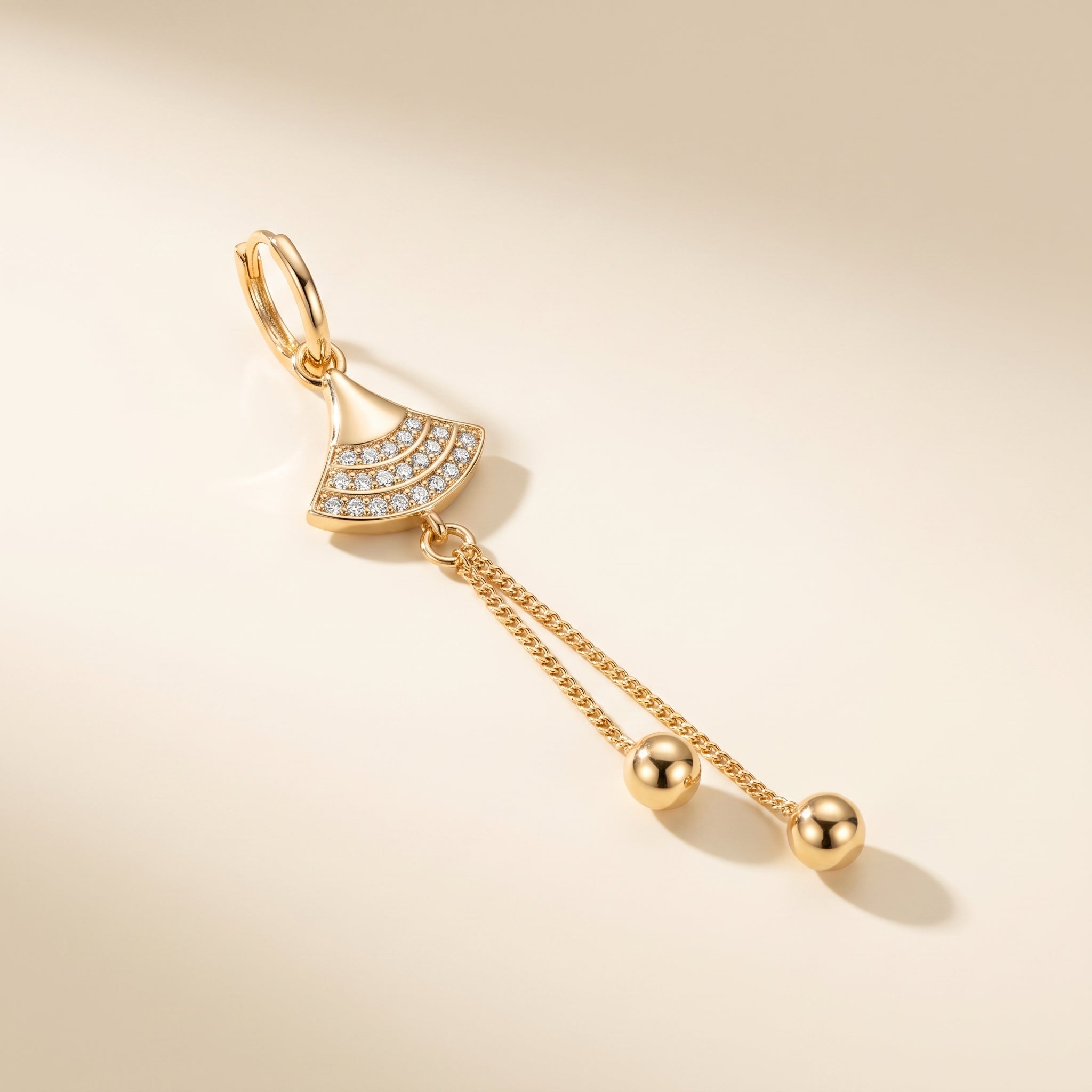 Fan Motif Crystal Tassel Earrings - hero