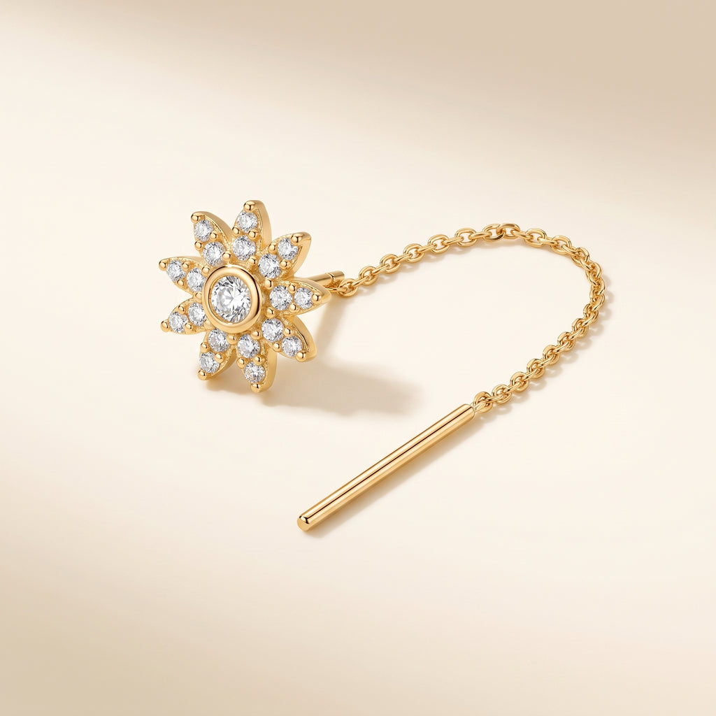 Sunburst Threader Chain Earrings - hero