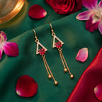 Geometric Ruby-Tone Tassel Drop Earrings