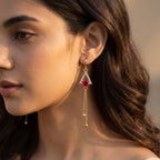 Geometric Ruby-Tone Tassel Drop Earrings