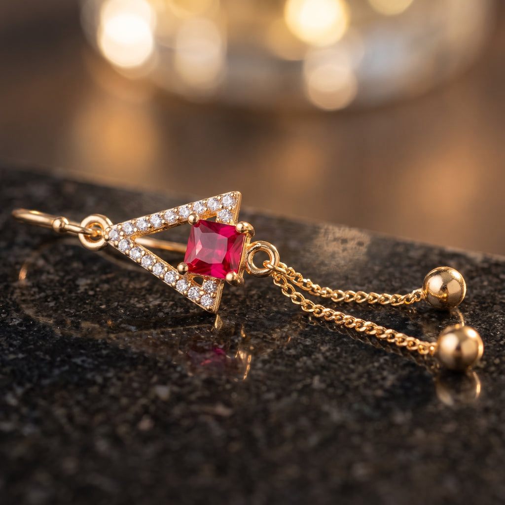 Geometric Ruby-Tone Tassel Drop Earrings
