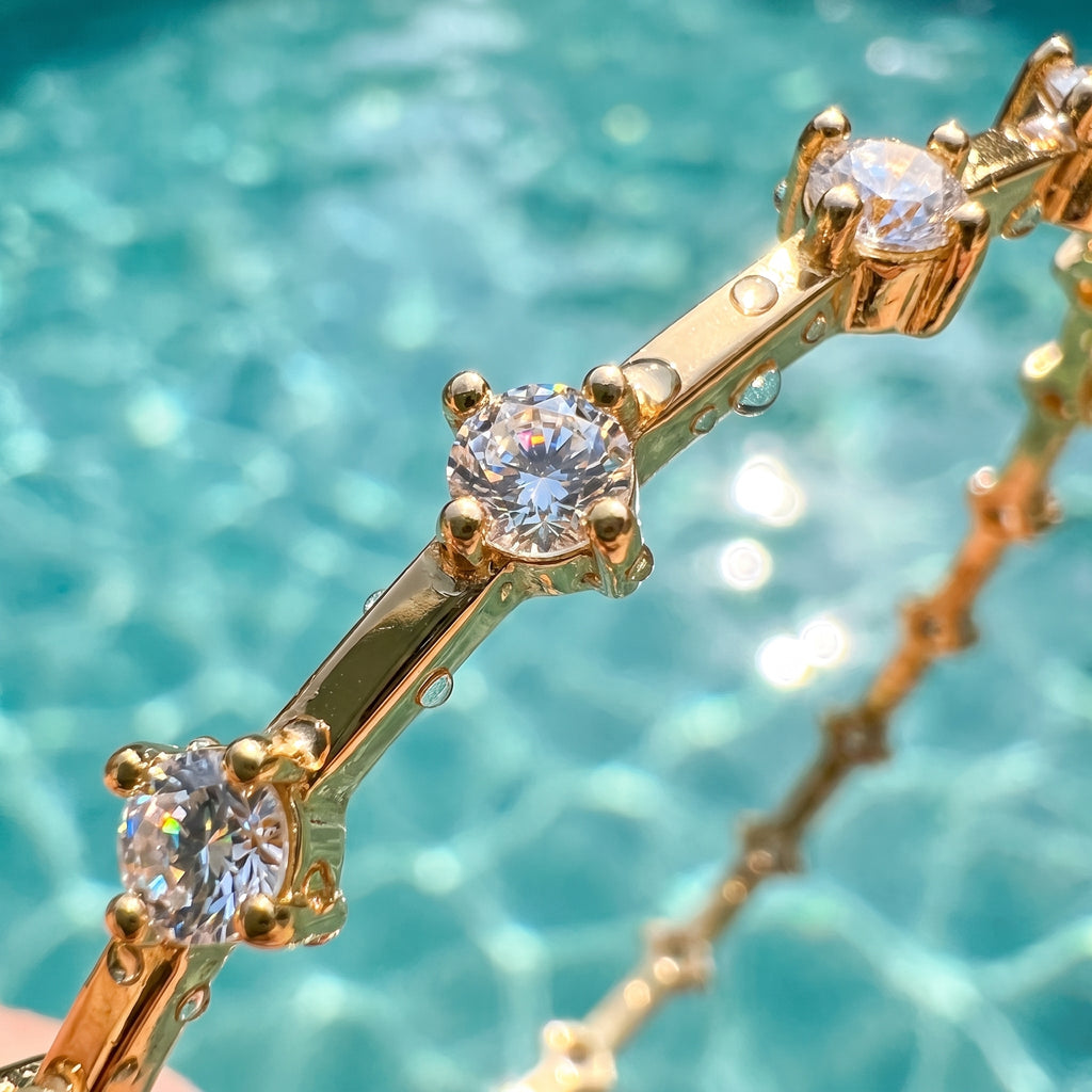 Gold Prismatic Bangle — macro detail view, Krystal Jewels
