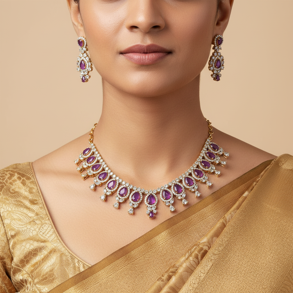 Royal Amethyst Necklace and Earrings Set