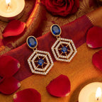 Sapphire Hexa Halo Statement Earrings - festive styling