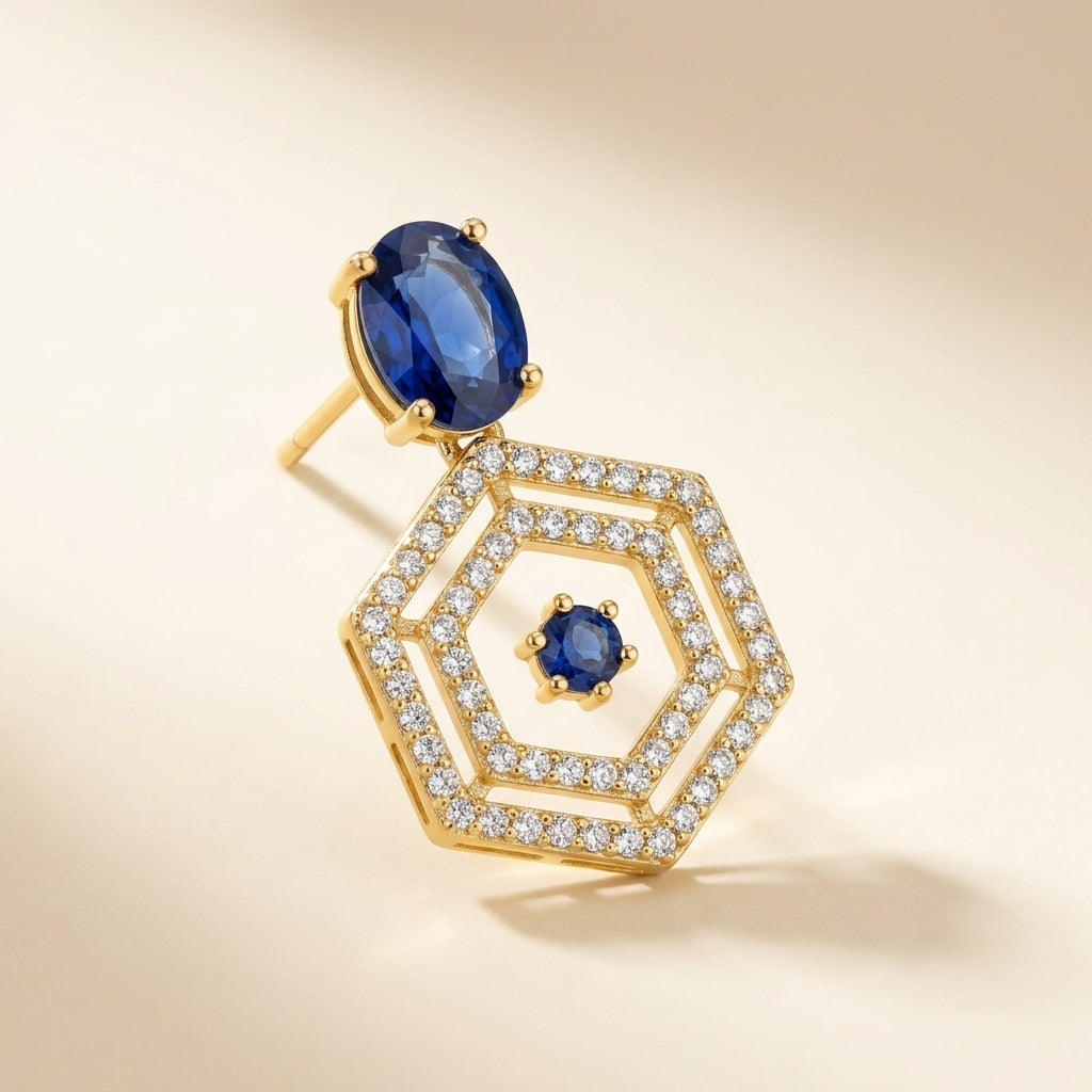 Sapphire Hexa Halo Statement Earrings - studio hero