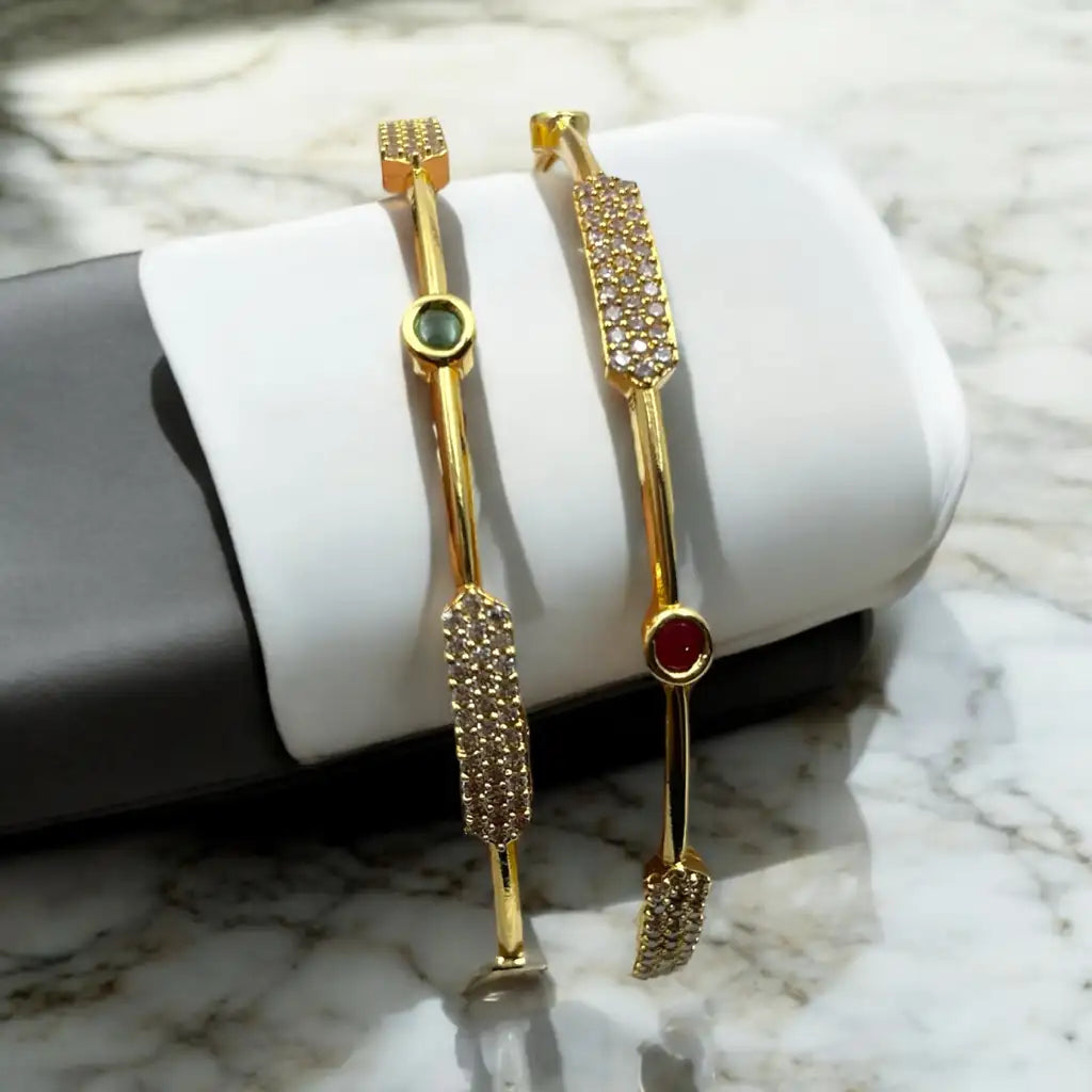Elegant Red Crystal Bar Bangle Set
