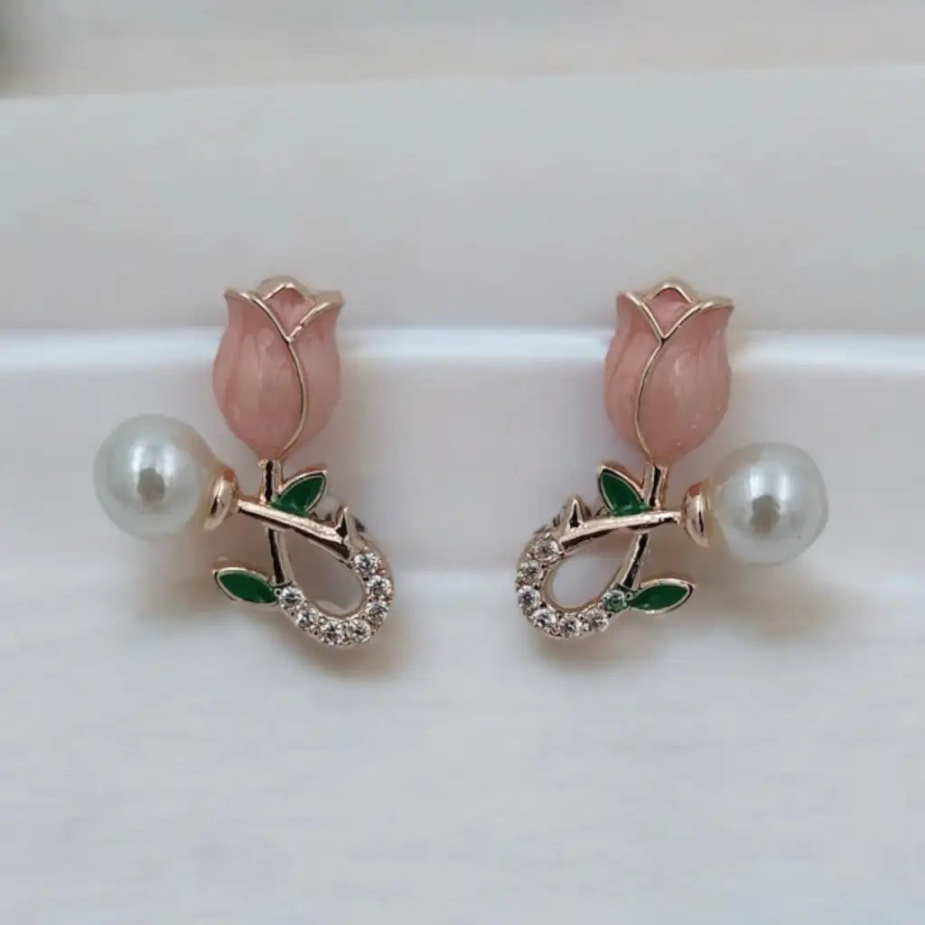 Blooming Rose Pearl Earrings