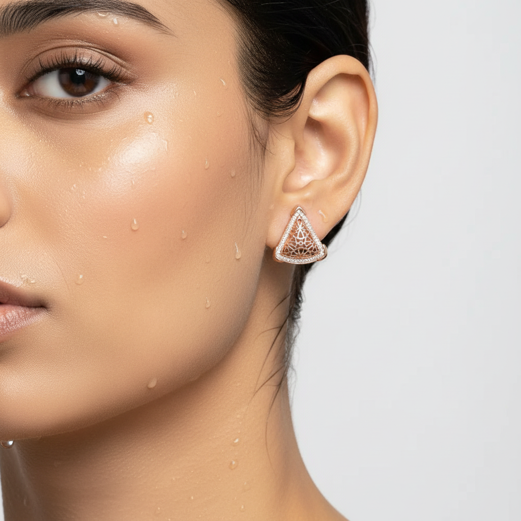 Intricate Rose Gold Triangle Stud Earrings