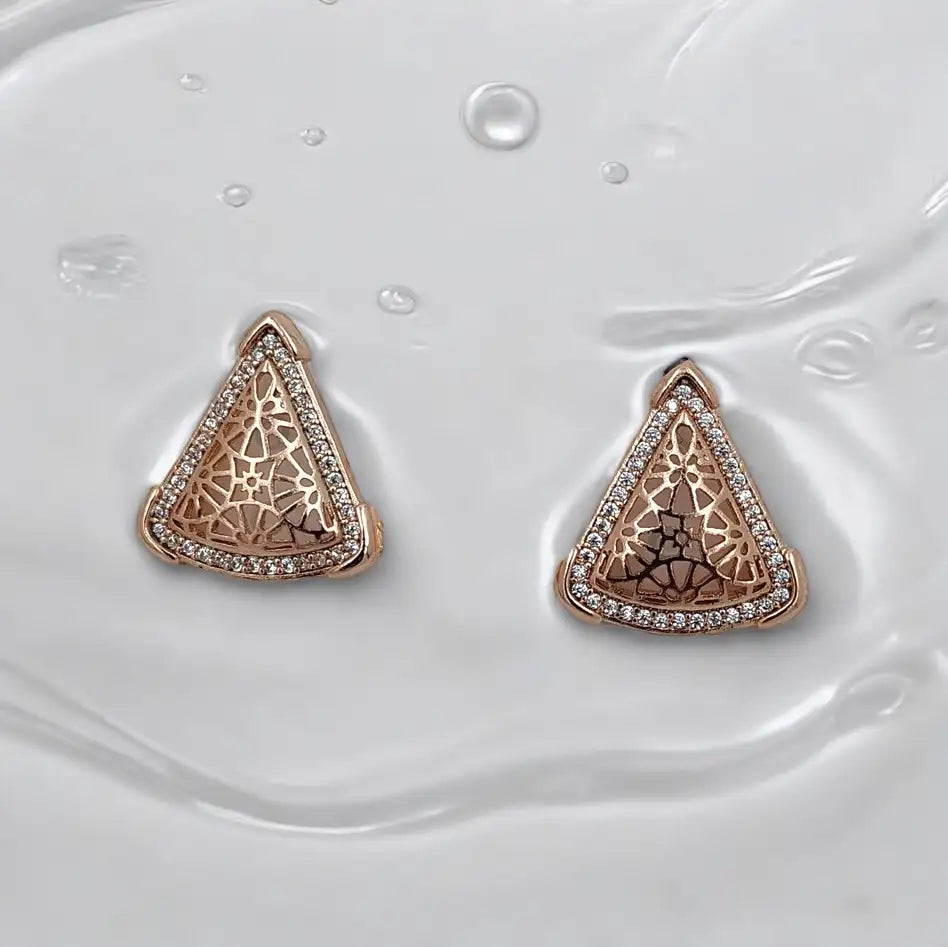 Intricate Rose Gold Triangle Stud Earrings