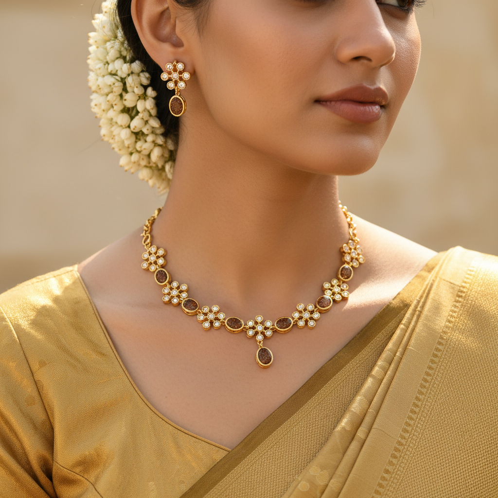 Ruby Blossom Necklace and Earrings Set