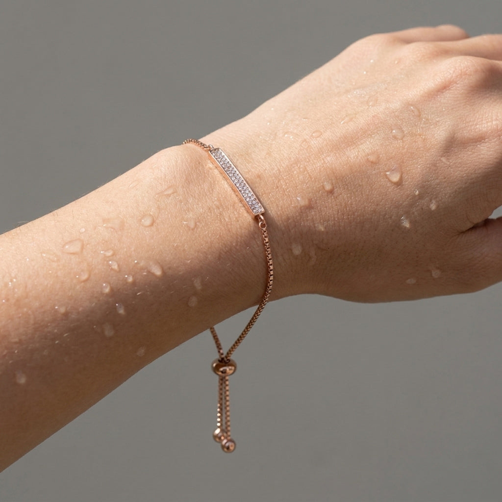 KJ-AI-GALLERY-v1 | Lunara Gleam Bracelet — worn close-up editorial | Krystal Jewels
