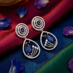 Midnight Blue Halo Drop Statement Earrings