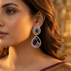 Midnight Blue Halo Drop Statement Earrings