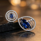 Midnight Blue Halo Drop Statement Earrings