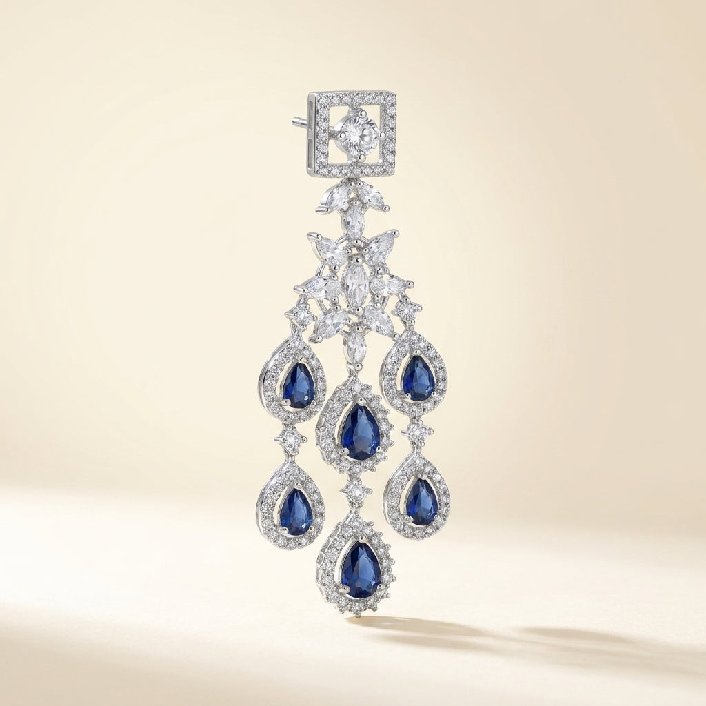 Midnight Sapphire Cascade Chandelier Earrings - studio hero