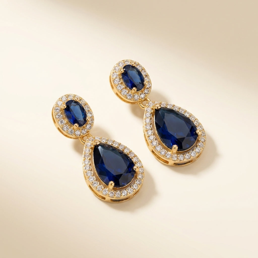 Midnight Sapphire Teardrop Halo Earrings - studio hero