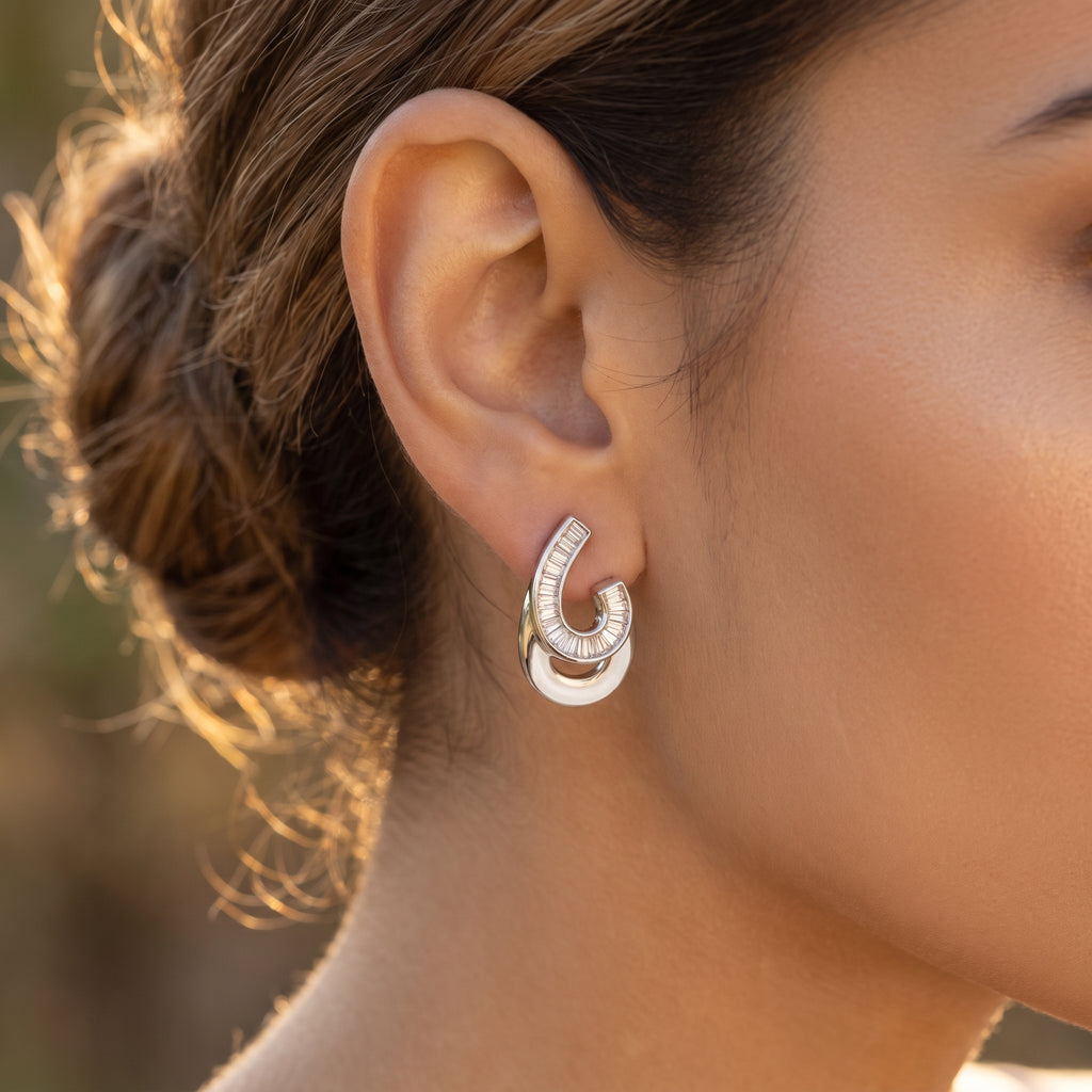 Modern Curve Crystal Stud Earrings
