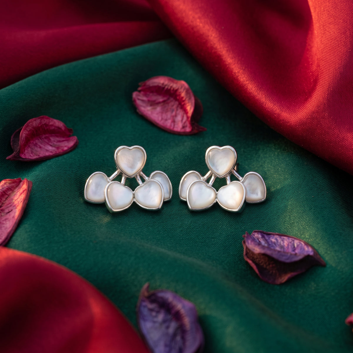 Mother-of-Pearl Heart Cluster Stud Earrings