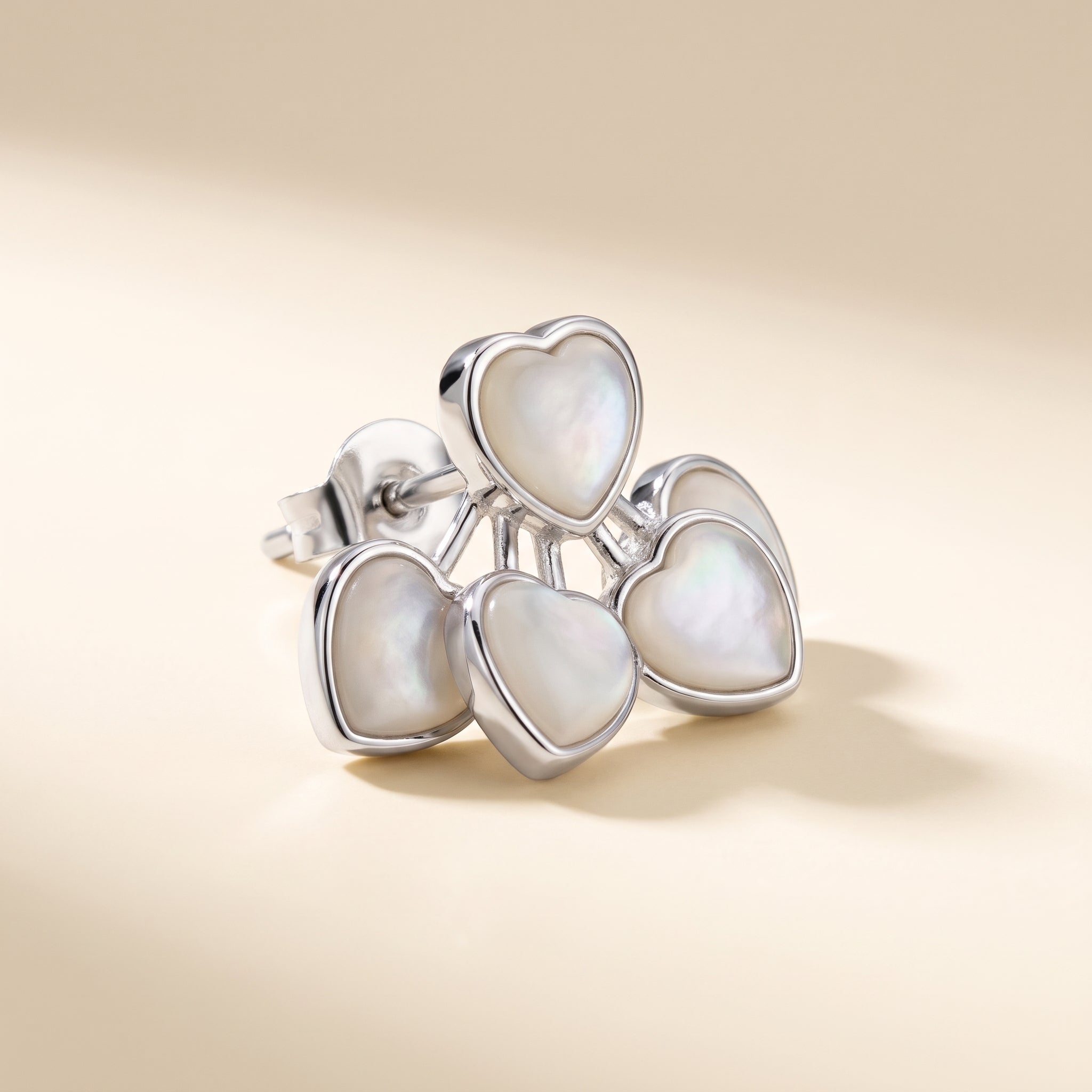 Mother-of-Pearl Heart Cluster Stud Earrings