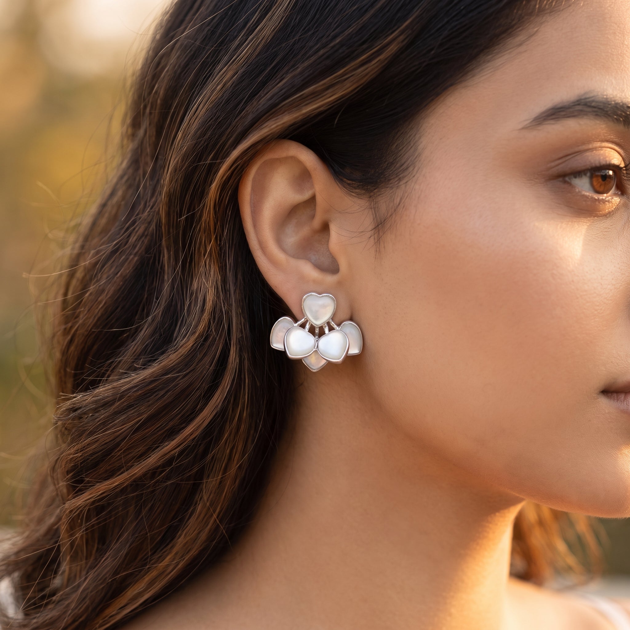 Mother-of-Pearl Heart Cluster Stud Earrings