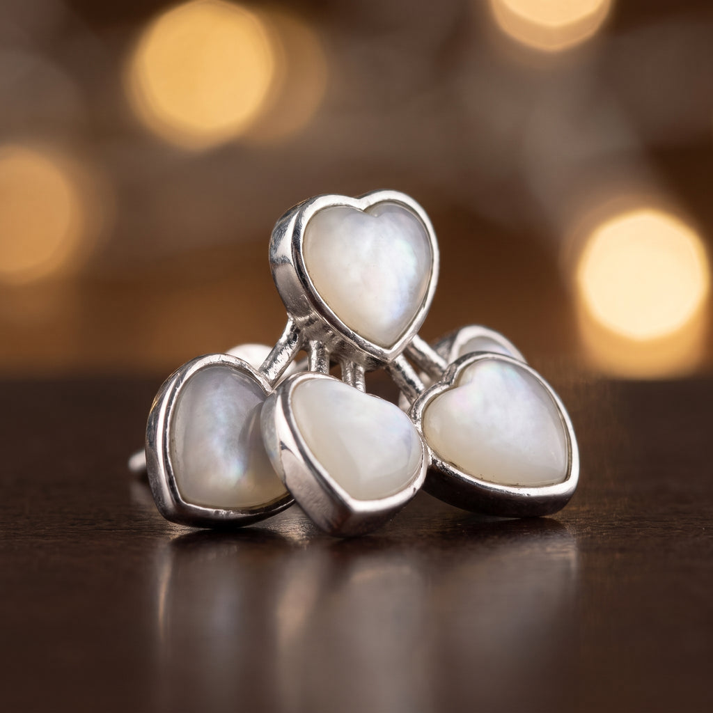 Mother-of-Pearl Heart Cluster Stud Earrings