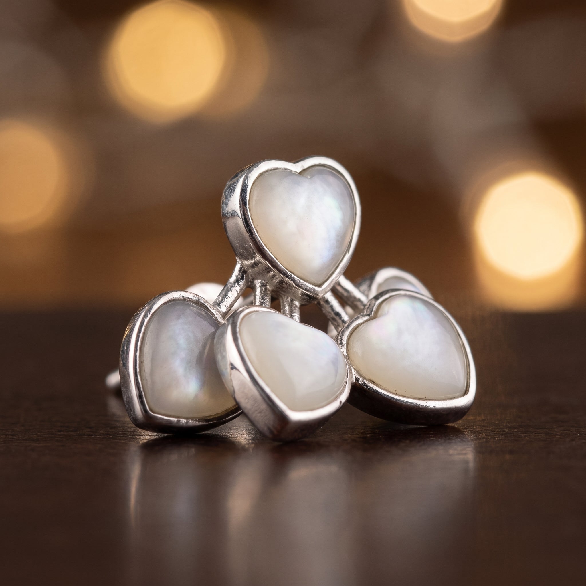 Mother-of-Pearl Heart Cluster Stud Earrings