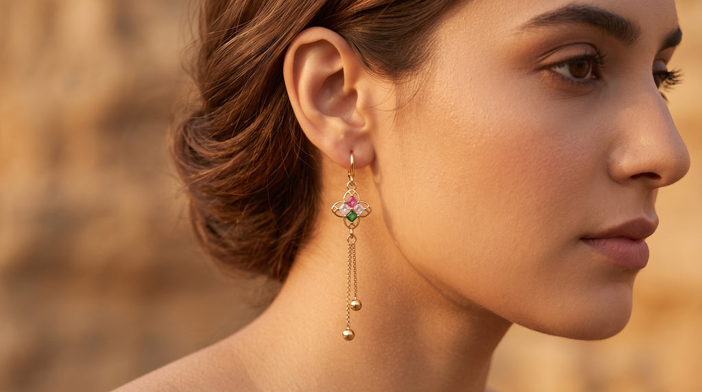 Multicolor Clover Tassel Drop Earrings