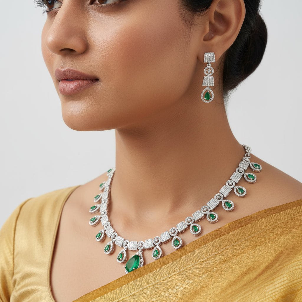 Verdant Elegance AD Necklace Set