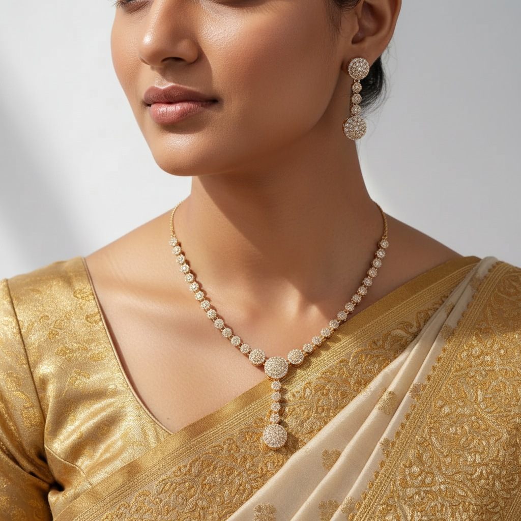 Rose Gold Harmony American Diamond (AD) Necklace and Earrings Set
