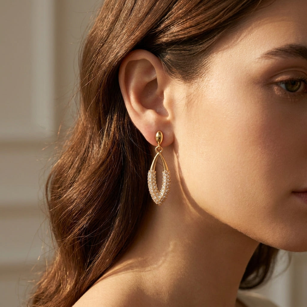 Pavé Oval Drop Loop Earrings