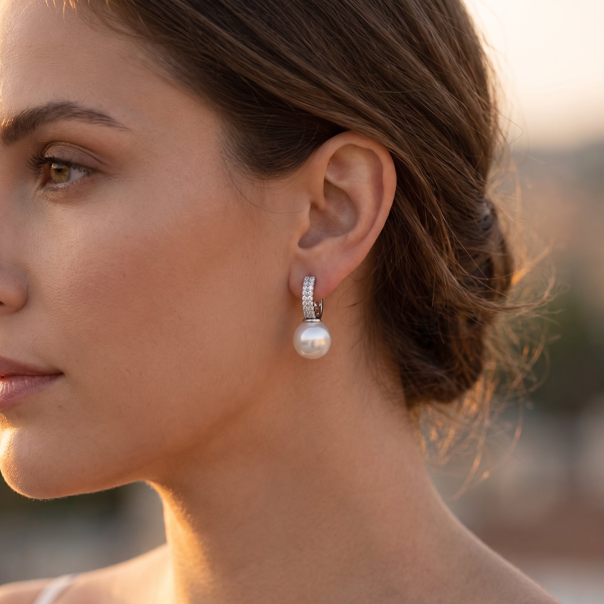 Pearl Curve Crystal Hoop Earrings
