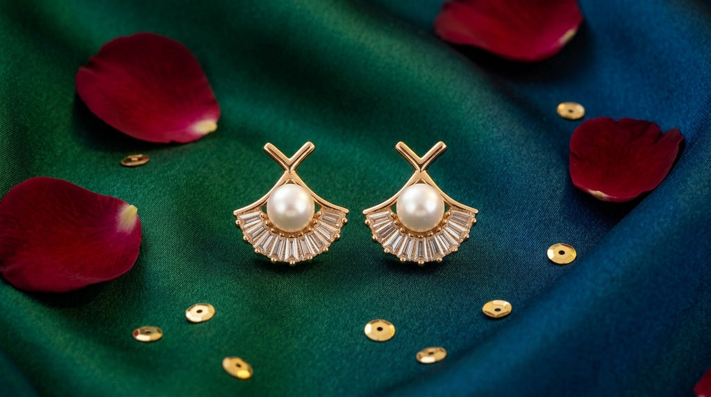 Pearl Halo Fan Stud Earrings